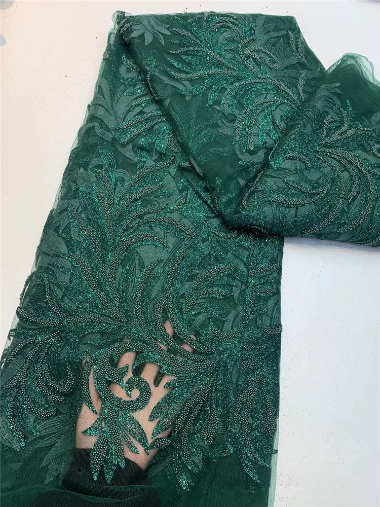 

New green Embroidery Sequence lace fabric High Quality Africa French Net Mesh Tulle Sequins Wedding Party Lace Fabric FZ1123