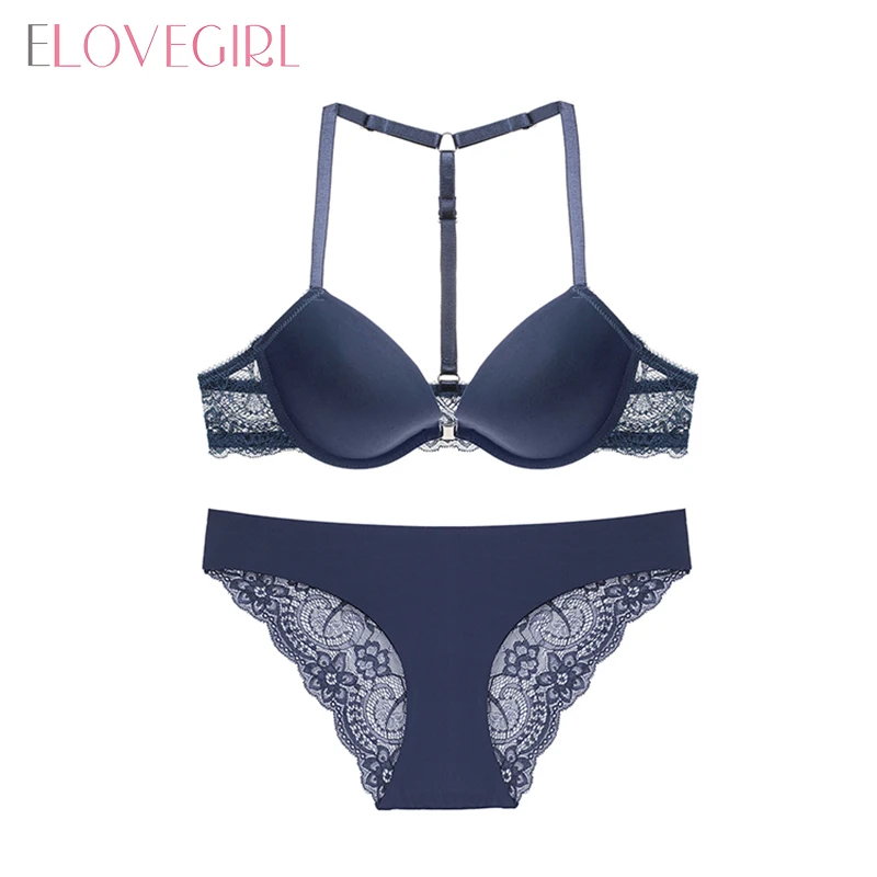 

Fashion Sexy Underwear Set with Front Closure Push Up A / B / C Bra with Seamless Cups Solid Color With Y-type Back Bras