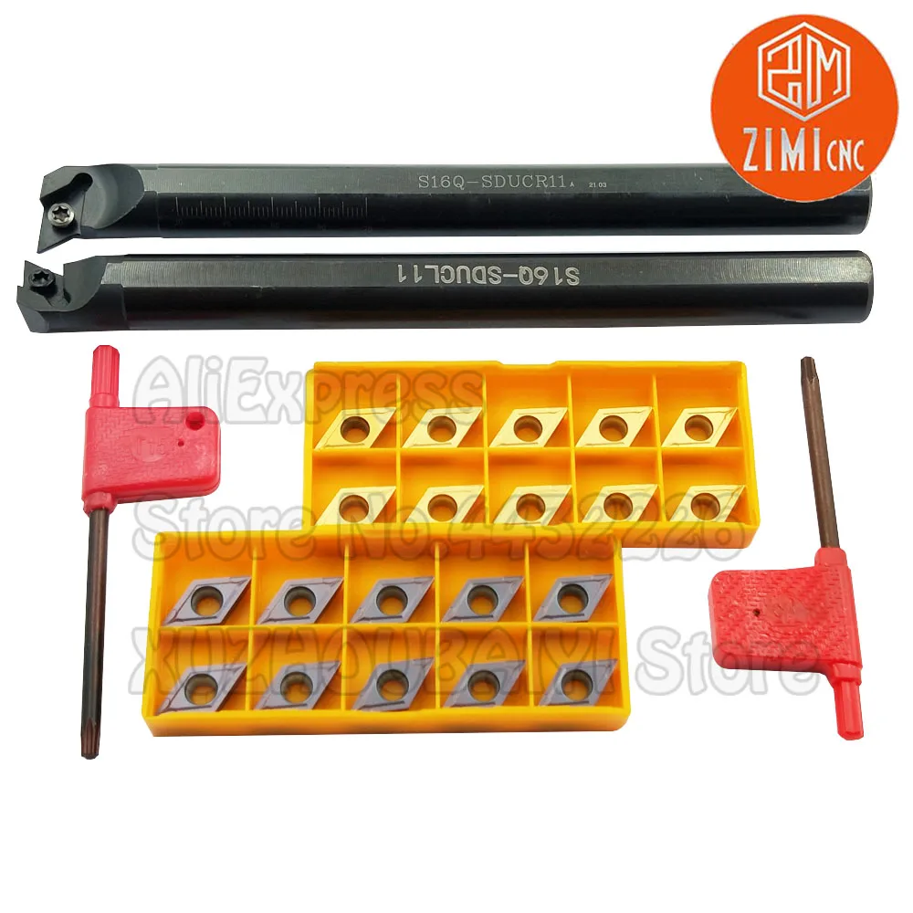 

1pc S16Q-SDUCR11 S16Q SDUCR11+S16Q SDUCL11 S16Q-SDUCL11 Lathe Tool Holder+10pcs DCMT11T304 US735/VP15TF Carbide Inserts Turning