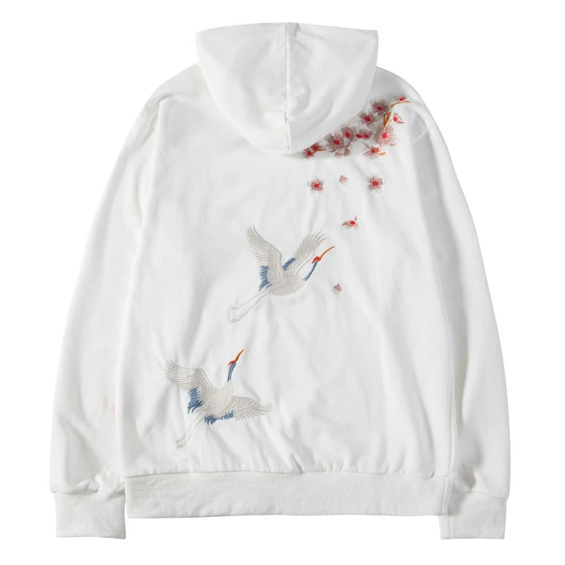 Вышитые китайские персонажи вишни журавль тонкие толстовки с капюшоном мужские