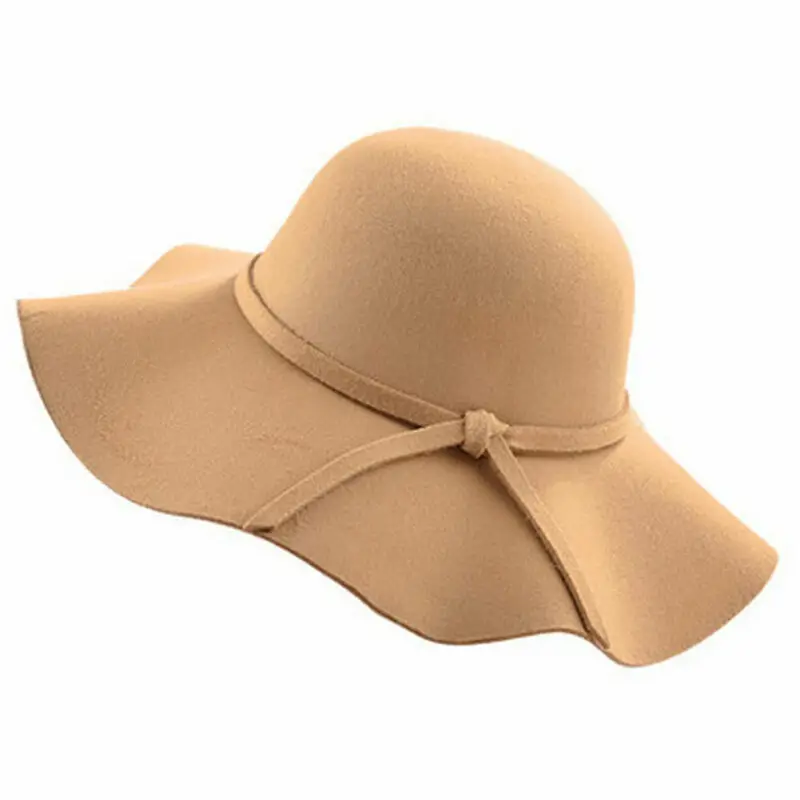 

Women Ladies Fashion Vintage Hat Floppy Wide Brim Wool Felt Bowler Beach Hat Summer Soft Simple Sun Cap