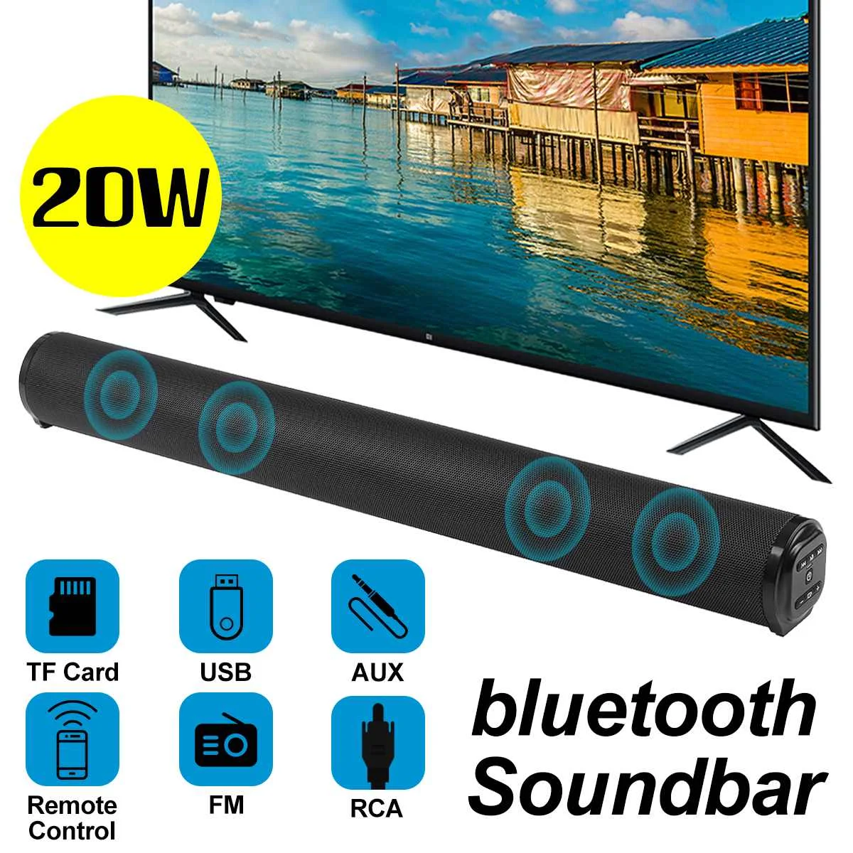 Портативная Беспроводная колонка 20 Вт Bluetooth мощная 3D музыка звуковая панель