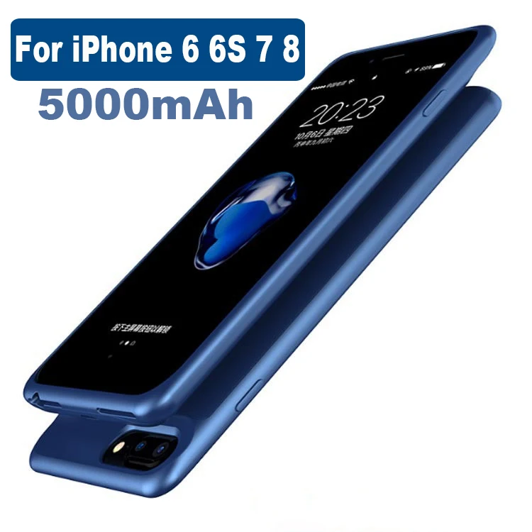 Батарея чехол 5000/7000 мАч для iphone 6 6s 7 8 Мощность банк заряда чехол для iphone 6 плюс 6s 7 8 плюс Батарея чехол Зарядное устройство - Цвет: For 6 6S 7 8-Blue