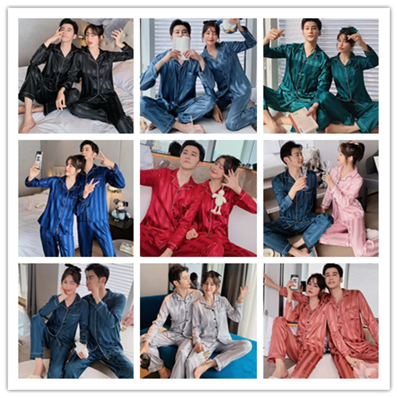 

Winter Lovers Sleepwear Casual Pyjama Sets Nightgown Women Pajama Suit Plus Size Men Lounge Pijamas Couples Satin Silk Pajamas