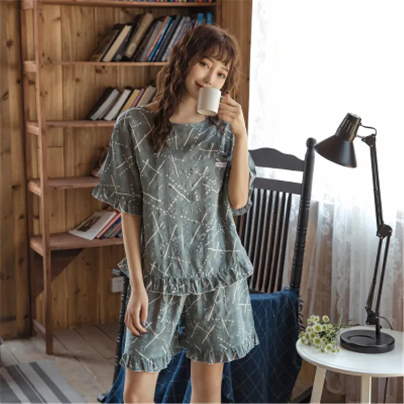 Daeyard/комплект хлопковых пижам с круглым вырезом и шортами Комплект из 2 предметов