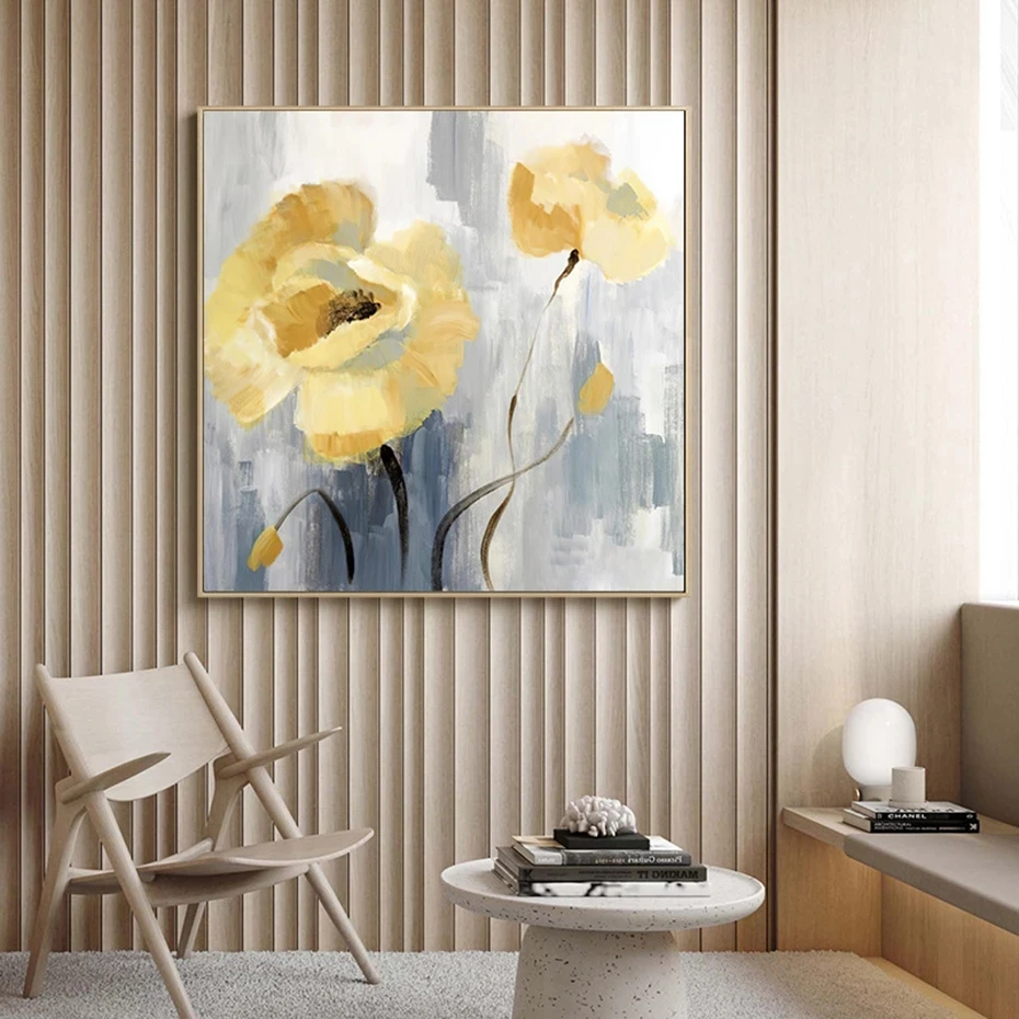

Modern Abstract Wall Art Elegant Yellow Flowers Paintings Nordic Still Life Picture Canvas Posters Prints Living Room Decoration