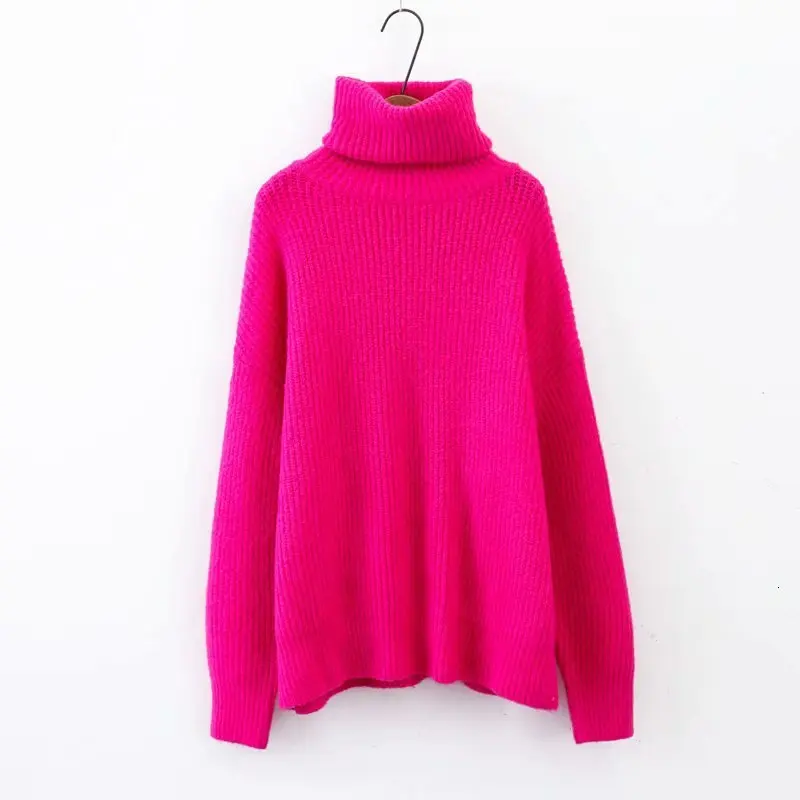 Fall 2019 Solid Long Thick Sweater Women Pullover Fluorescent Turtleneck Loose Neon Knitted Oversized | Женская одежда