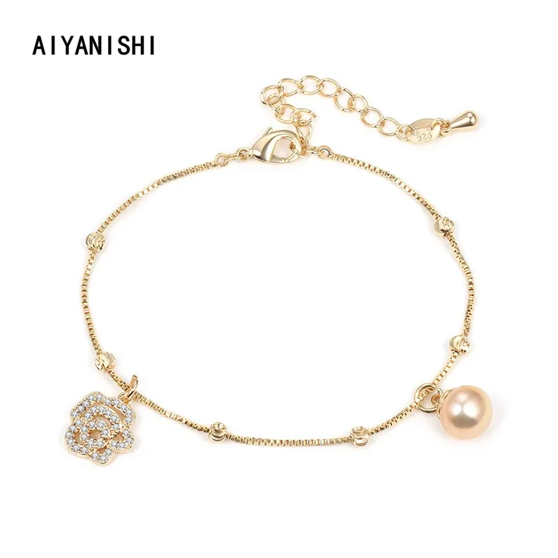 

AIYANISHI 18K Gold Filled Chain Bracelet for Girls Flower Women Natural Freshwater Pearls Bracelets Jewelry Gifts Wholesale