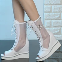 2021 casual shoes women genuine leather high heel pumps shoes female lace up summer peep toe motorcycle boots fashion sneakers