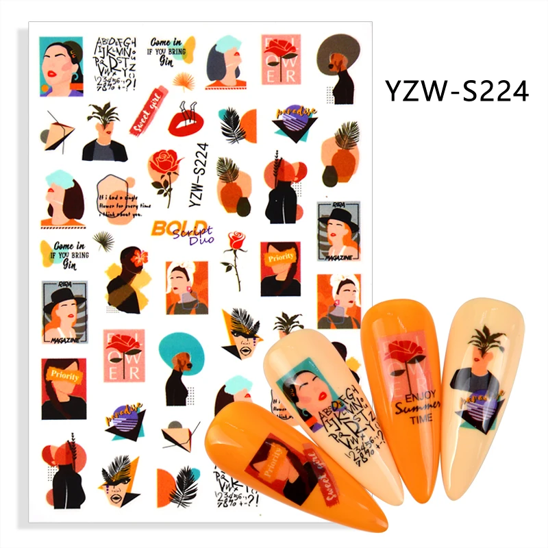 

3D наклейки для ногтей, самоклеящиеся наклейки, слайдеры, Женская ваза, трава, дизайнерские украшения для ногтевого дизайна, аксессуары из фо...