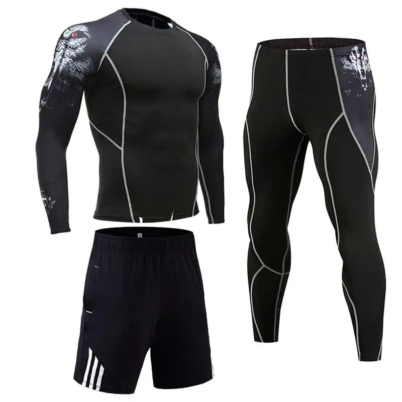 Long 3-piece set Мужские термобрюки> термальный нательный костюм> спортивные штаны для бега> мужские леггинсы рубашки спортивные штаны для фитнеса мужские Рашгард - Цвет: Long 3-piece set
