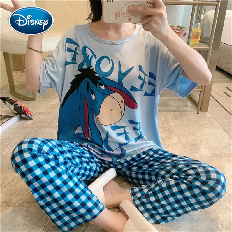 

Disney cartoon Minnie piggy girl summer pajamas women short-sleeved trousers casual cute cartoon loose home service 2-piece suit