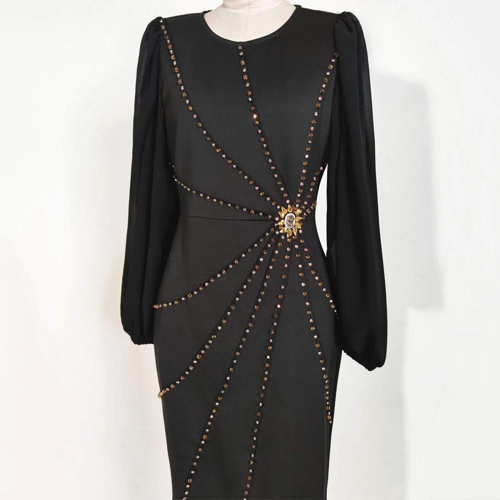 

MD 2021 Black Kaftan Abaya Dubai Gulf Abayas Women Islam Clothing Muslim Maxi Dress Long Sleeve Pakistani African Mesh Dresses