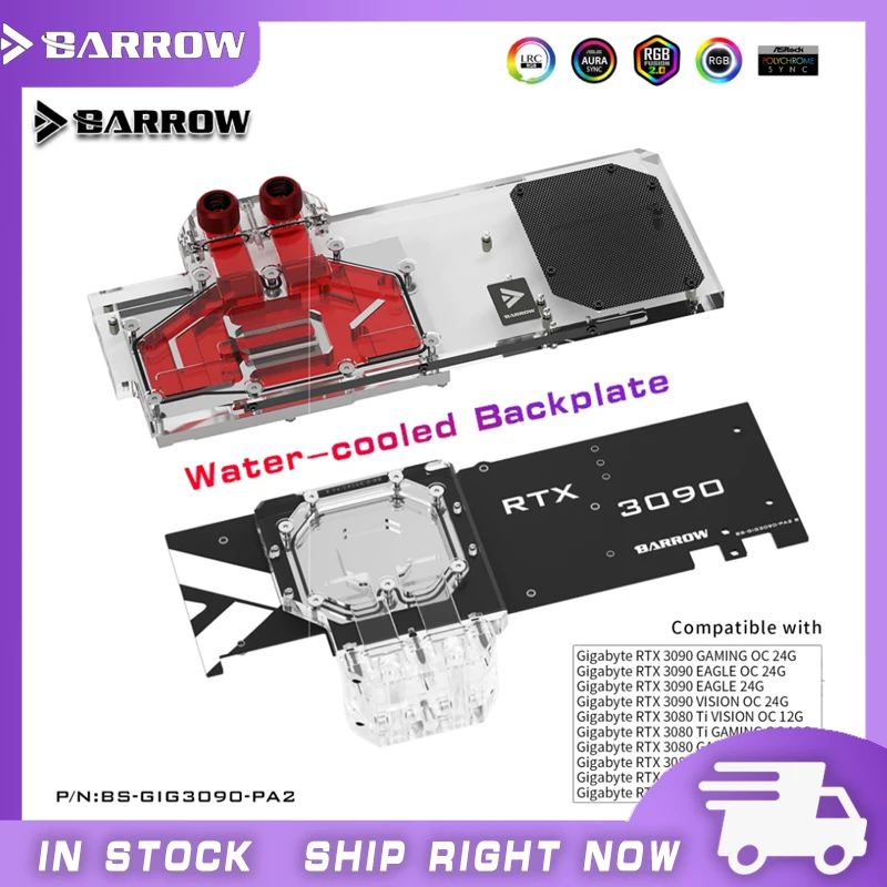 

Barrow GPU Water Block Cooling Backplane for GIGABYTE 3090 3080Ti 3080 GAMING EAGLE VISION , Waterway Backplate BS-GIG3090-PA2 B