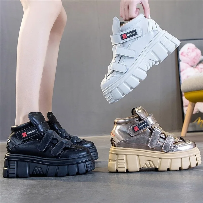 

Europe Fashion Winter Spring Genuine Leather Women's Chunky Sneakers Women Platform Hook Loop Shoes Tenis Trainers Lady Footwear