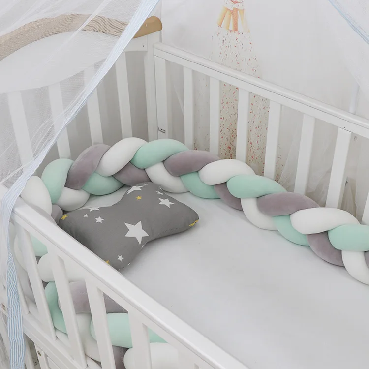 Gray White Mint 3M детский бампер кровать плетеная кроватка бамперы для мальчиков девочек Младенческая защита для кроватки бампер Тур де ЛИТ Bebe Tresse декор комнаты - Цвет: Gray White Mint