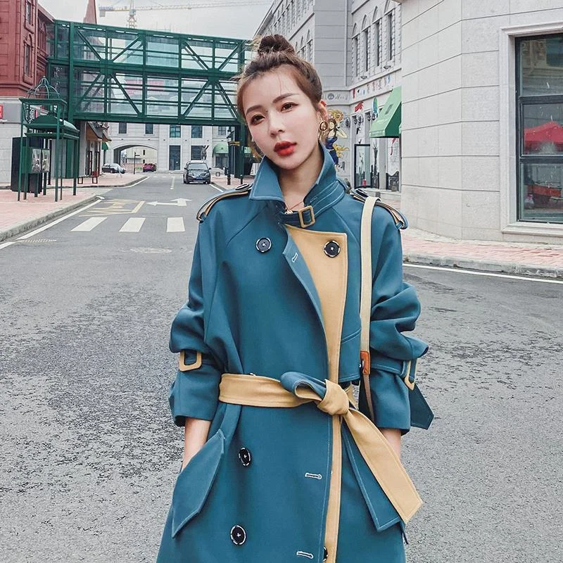 Женская одежда длинная куртка на осень и зиму женский длинный синий свободный