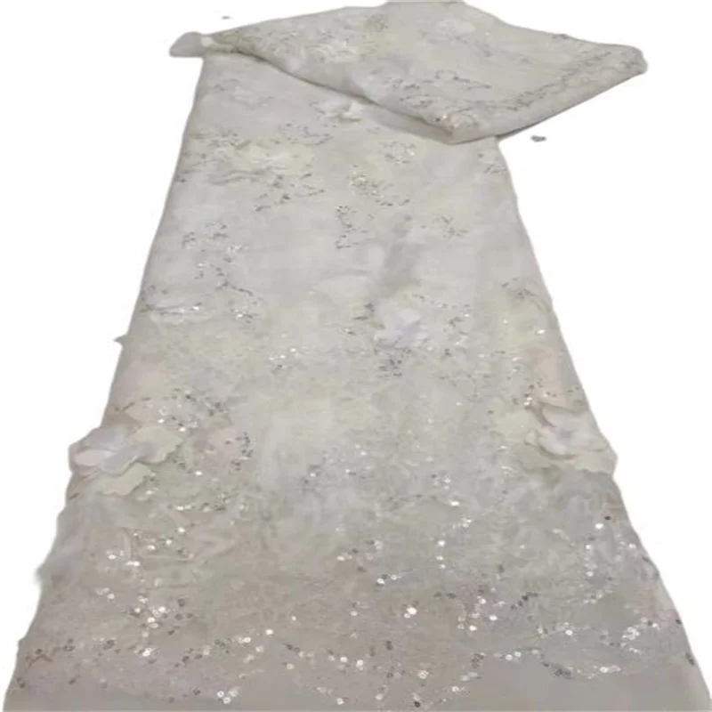 

High Quality African 3D Flower Lace Fabric Feather French Net Embroidery Tulle Lace Fabric For Nigerian Wedding Party Dress