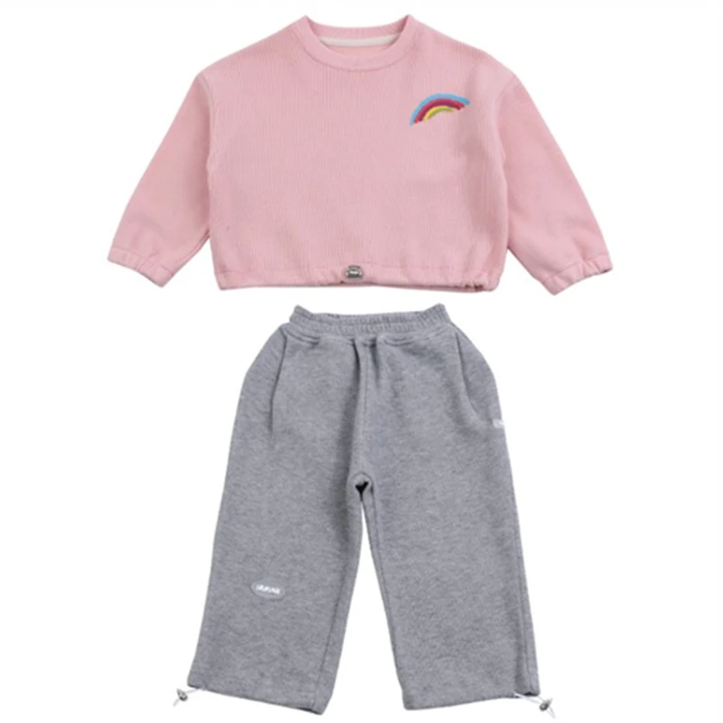 

Autumn Spring Casual Loose Children Clothes Core Spun Yarn Baby Girls Clothes Set Long Sleeve Kids Sportswear 1-6 Years