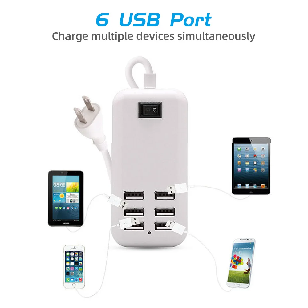 Фото Зарядное устройство Anmone USB 6 портов 5 В/3 А штепсельная вилка стандарта США адаптер Зарядное устройство Anmone USB 6 портов 5 В/3 А штепсельная вилка стандарта США адаптер
