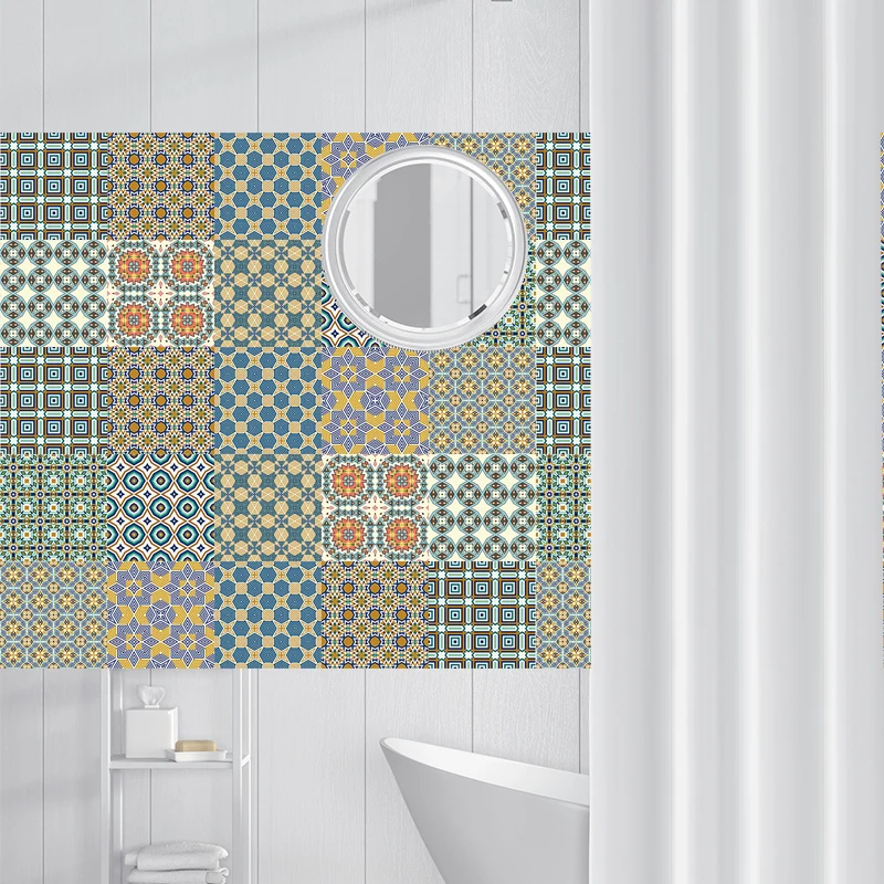 

Moroccan Tile stickers Waterproof Bathroom Kitchen Sticker Self-adhesive Home Decoration TV Sofa Wall Art Mural