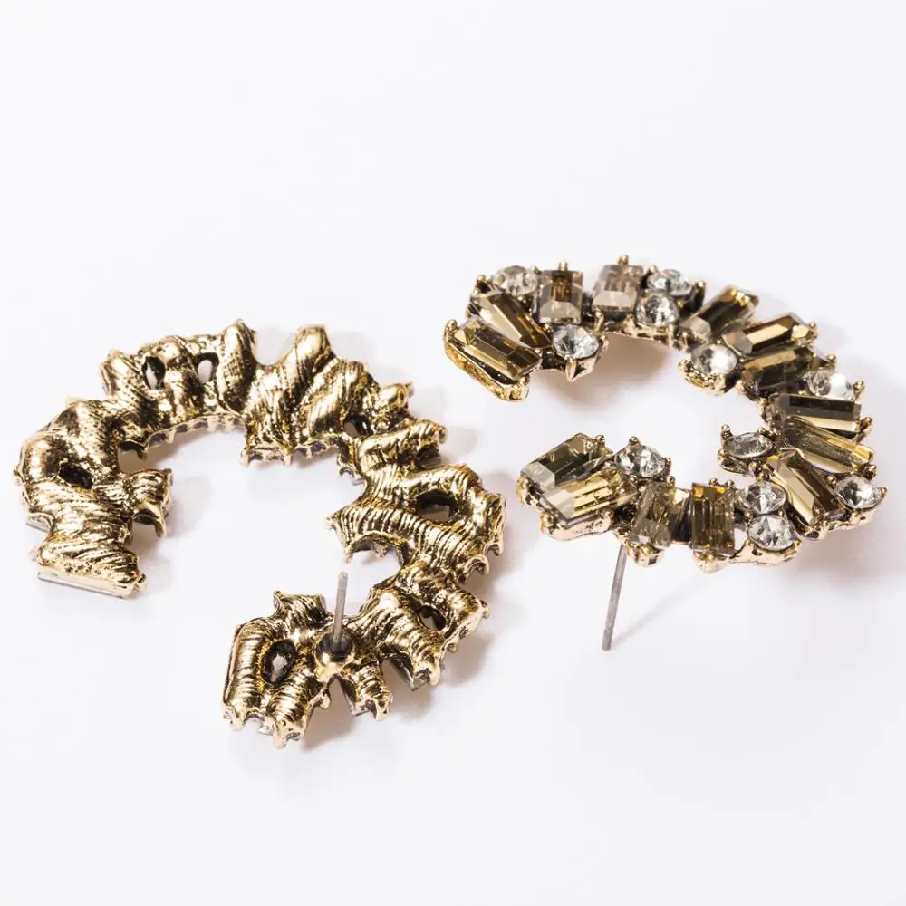 Full Crystal Rhinestone C Shape Earrings Women Luxury Elegant Half Round Female Statement ZA Jewelry 2020 | Украшения и