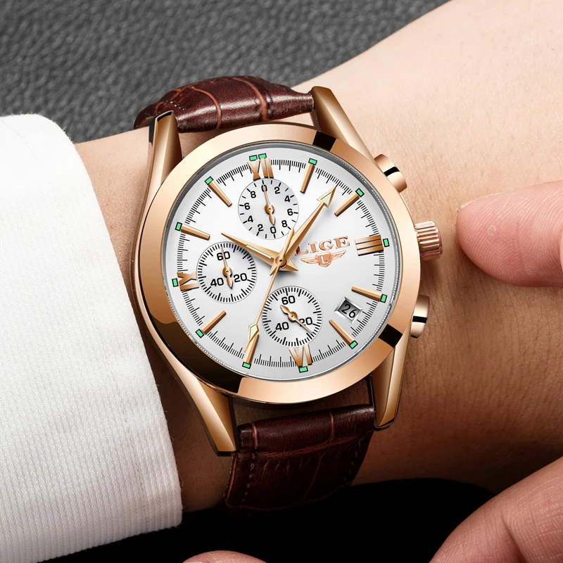 LIGE мужские Топ люксовый бренд военные спортивные часы кварцевые кожаные