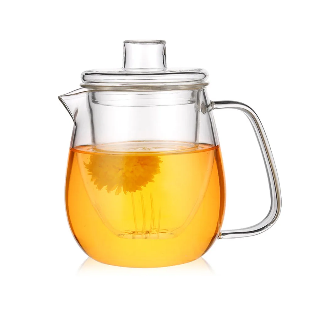 

High Borosilicate Coffee Teakettle Anti-Scalding Kitchen Living Room Hotel Green Tea Glass Flower Teapot Durable 600ml Party