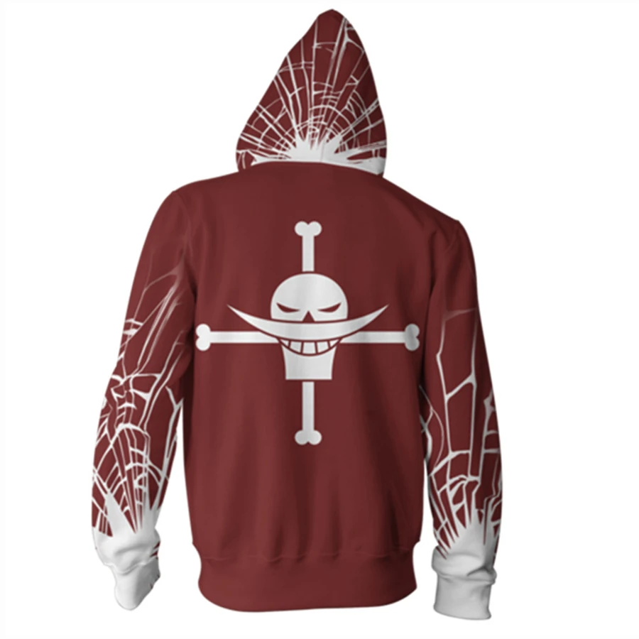 

Anime ONE PIECE Hoodie Whitebeard Pirates Sign Cosplay Costume 3D Digital Printing Casual Zipper Jacket Sweatshirt