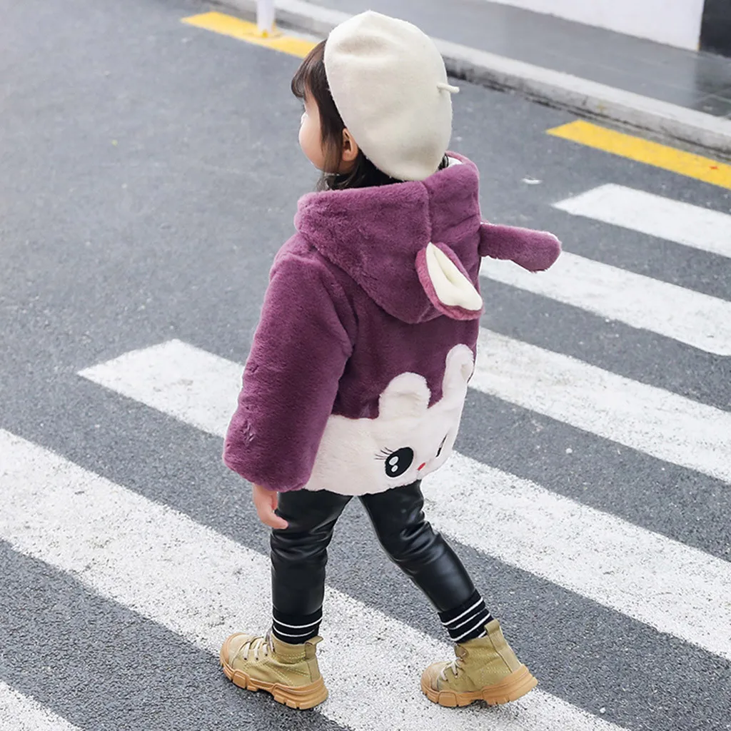 JAYCOSIN Toddler Baby Girls Winter Cartoon Faux Fur Windproof Coat Hooded Warm Outwear Jacket | Детская одежда и обувь