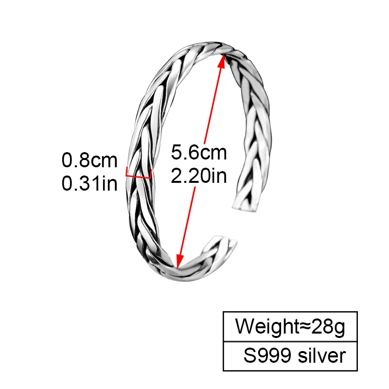 Плетеный браслет из серебра 999 пробы унисекс в стиле ретро | Украшения и