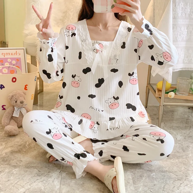 

New fund cartoon printing women's autumn winter pajama suit occupies the home vogue melting recreational long sleeve pajama