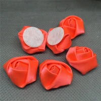 50pcs 25mm satin ribbon rose flower diy craft wedding appliques orangered