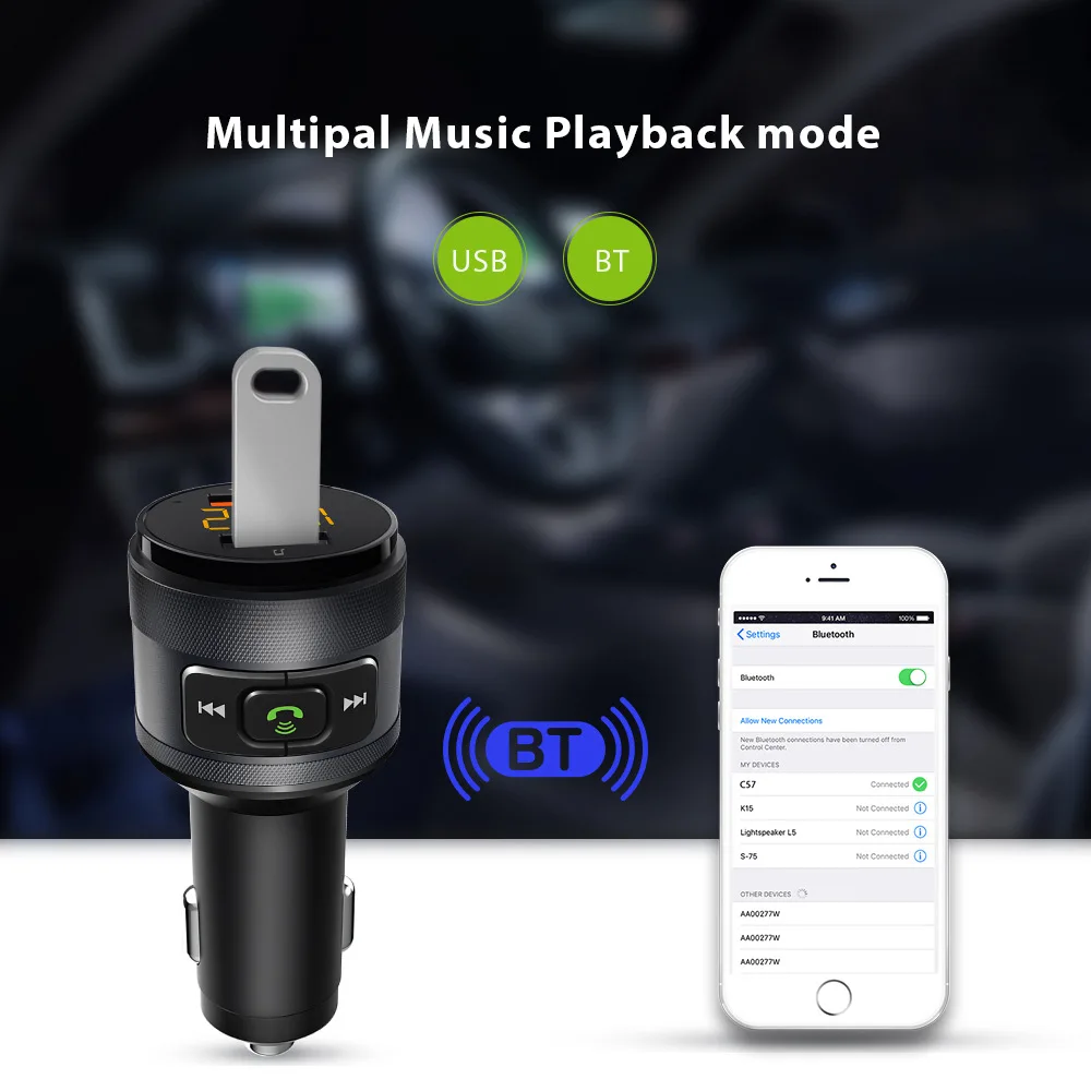 Автомобильный FM передатчик AUCU Bluetooth 5 0 быстрая зарядка USB двойное зарядное