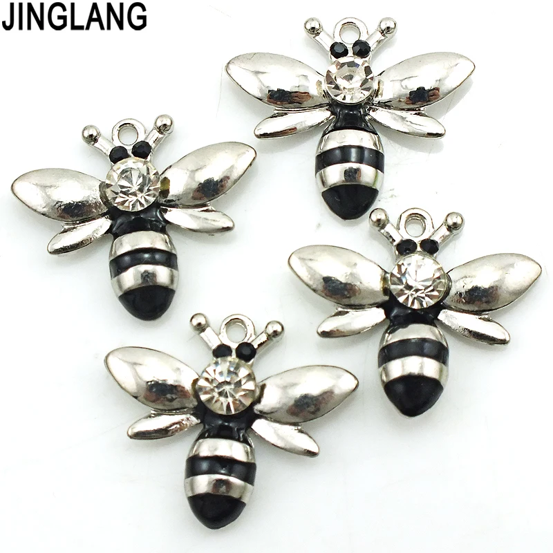 

JINGLANG exquisite crystal Metal Bee pendant for women bracelet necklace jewelry Accessories Charms 30 pcs