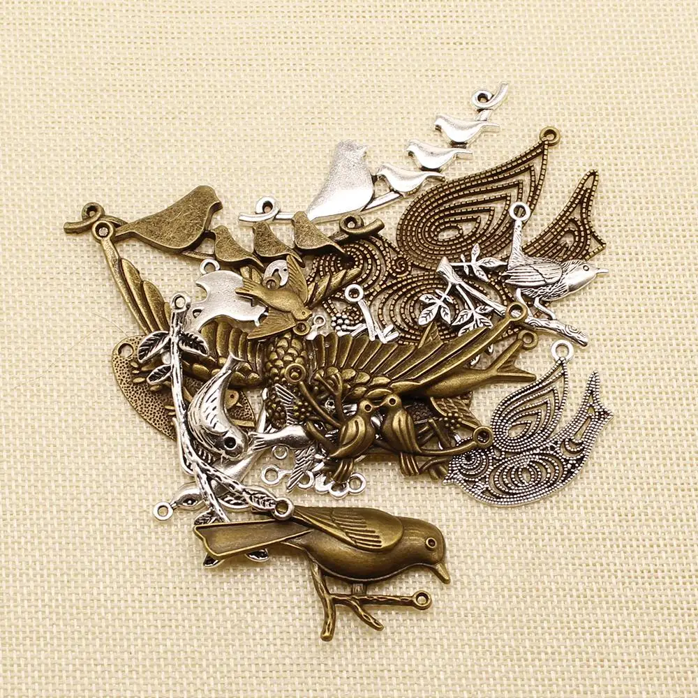 20 шт. металлический Бронзовый серебристый цвет с покрытием в виде птицы подвески