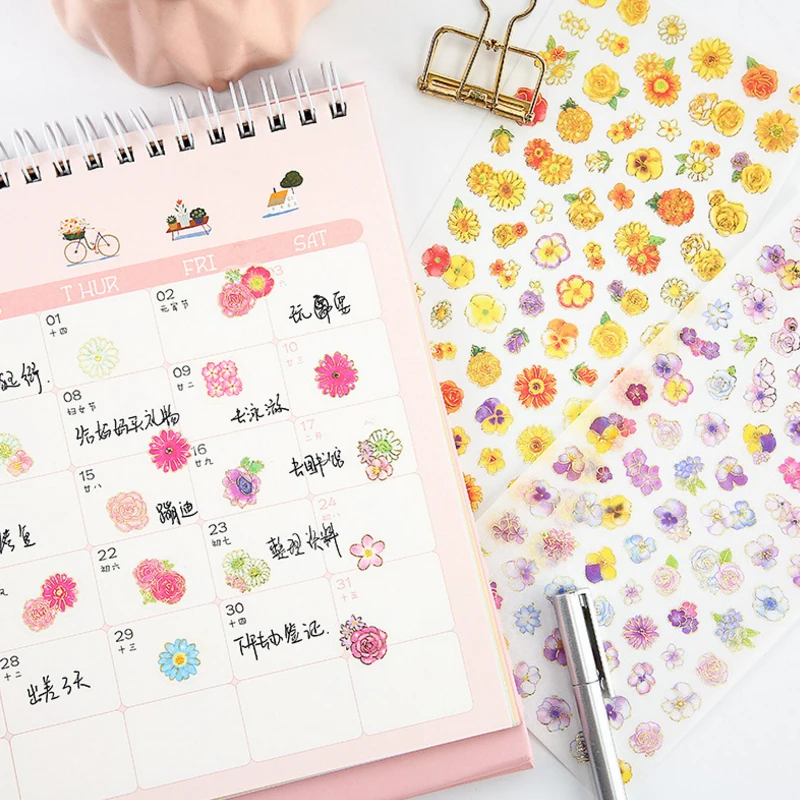 

6pcs/lot Hundred Flowers Blossom Decorative Scrapbooking Stickers DIY Diary Album Sticker Label