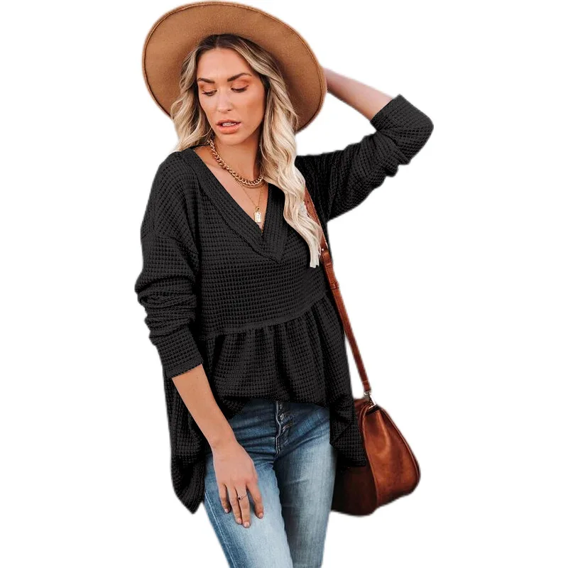 

Женский Однотонный пуловер с V-образным вырезом и длинным рукавом