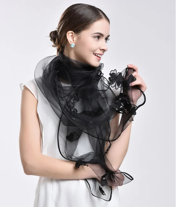 

Women scarf summer silk scarves shawls lady wraps soft pashimina female Echarpe Designer Black