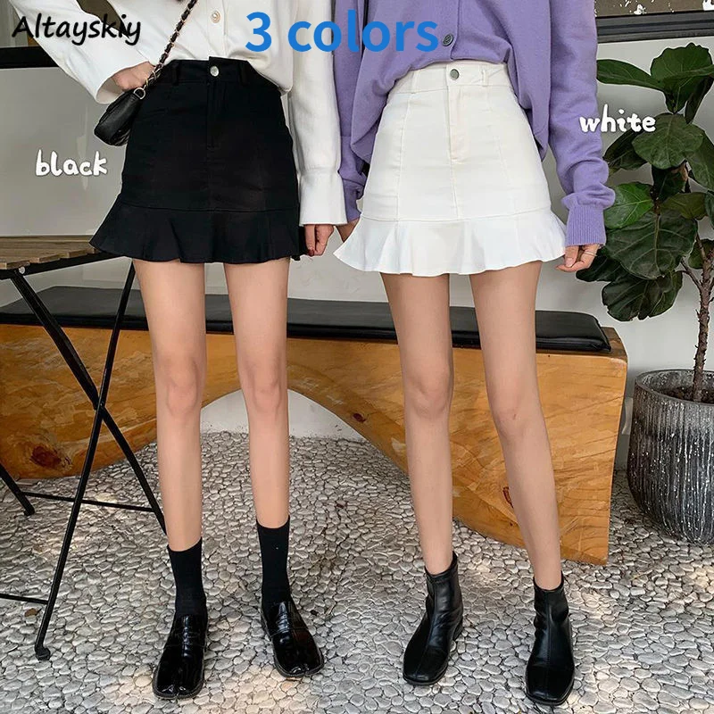 

Women Solid Trumpet Skirts Mini Buttocks Slim Designer Trendy Ins Korean Style Female Summer Skirt Young Club-wear All-match Hot