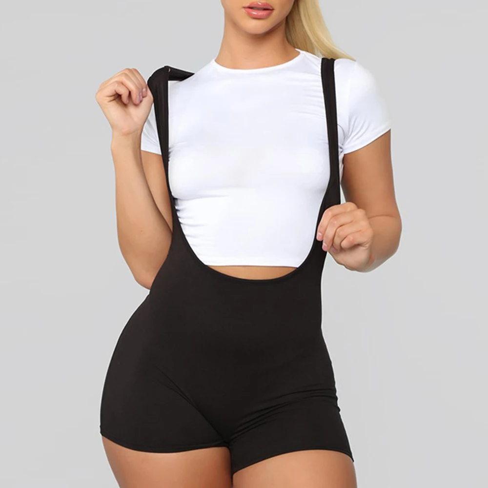 

Sexy Women Bibs Shorts Overalls Summer Solid Color Strap Bodycon Shorts Fashion Ladies All-Matching Rompers Hot Shorts