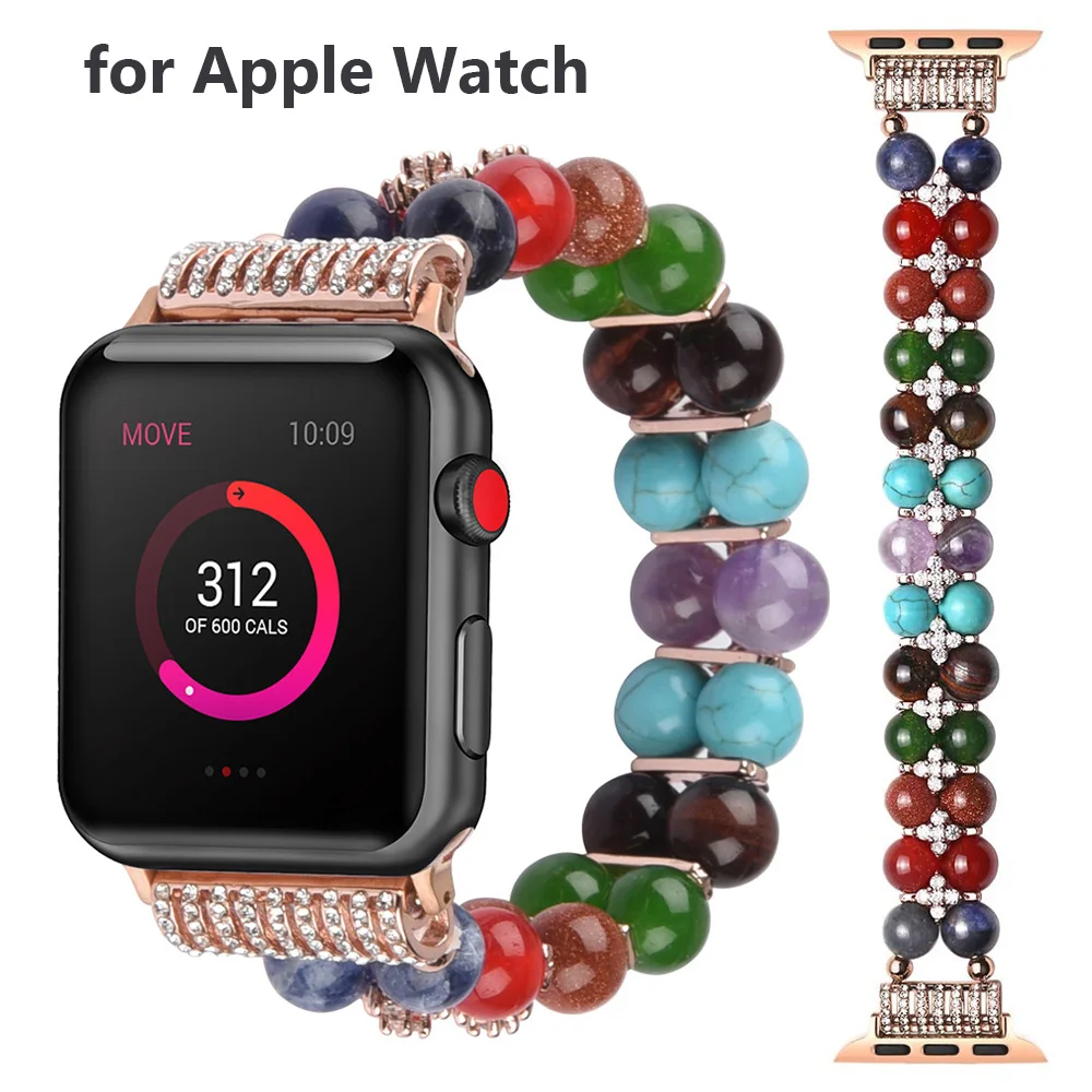 Healing 7 Chakra Wristband Replacement for Apple Watch Band Beads Bracelet 38mm/40mm 42/44mm Bling Strap for Iwatch SE 3 Series