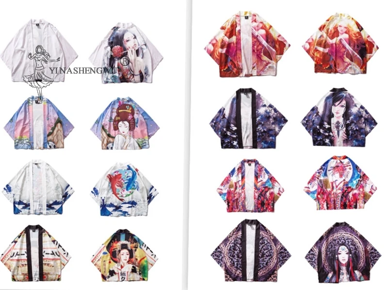 

Japanese Kimonos Print Men Women Haori Loose Shirts Chinese Style Cardigan Summer Couple Coats Traditional Janpan Clothes Suits