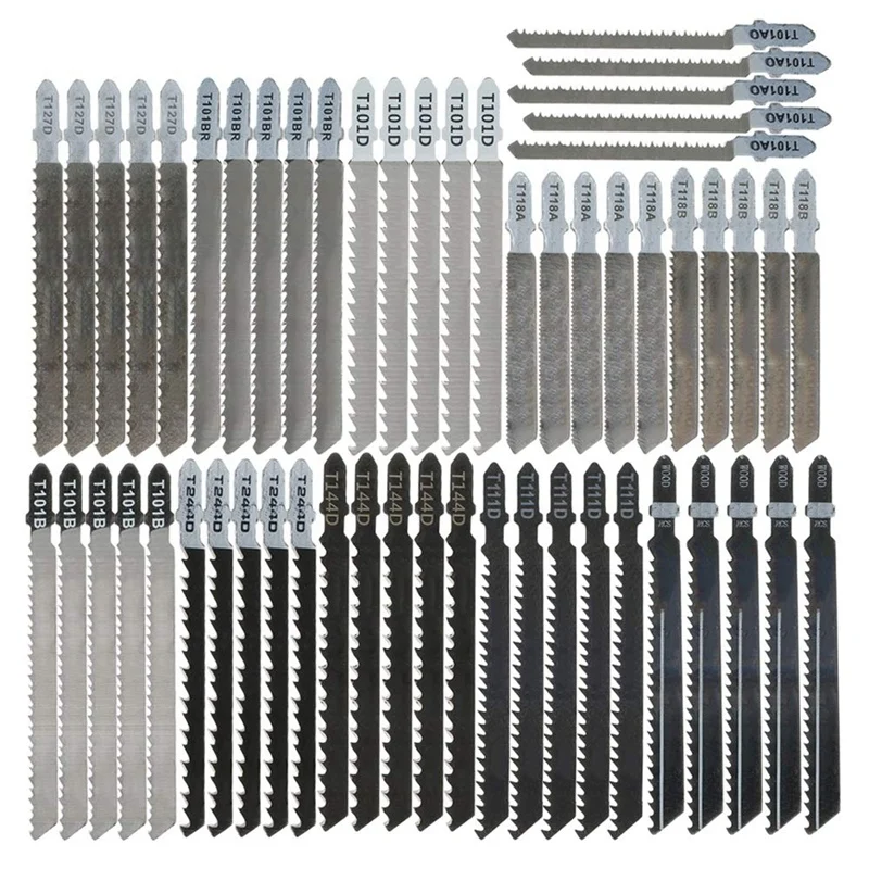 

GTBL Jigsaw Blades 55 Pieces T-Shank Reciprocating Saw Blades Set for Wood Soft Metal Plastic Curve Cut From HCS/HSS