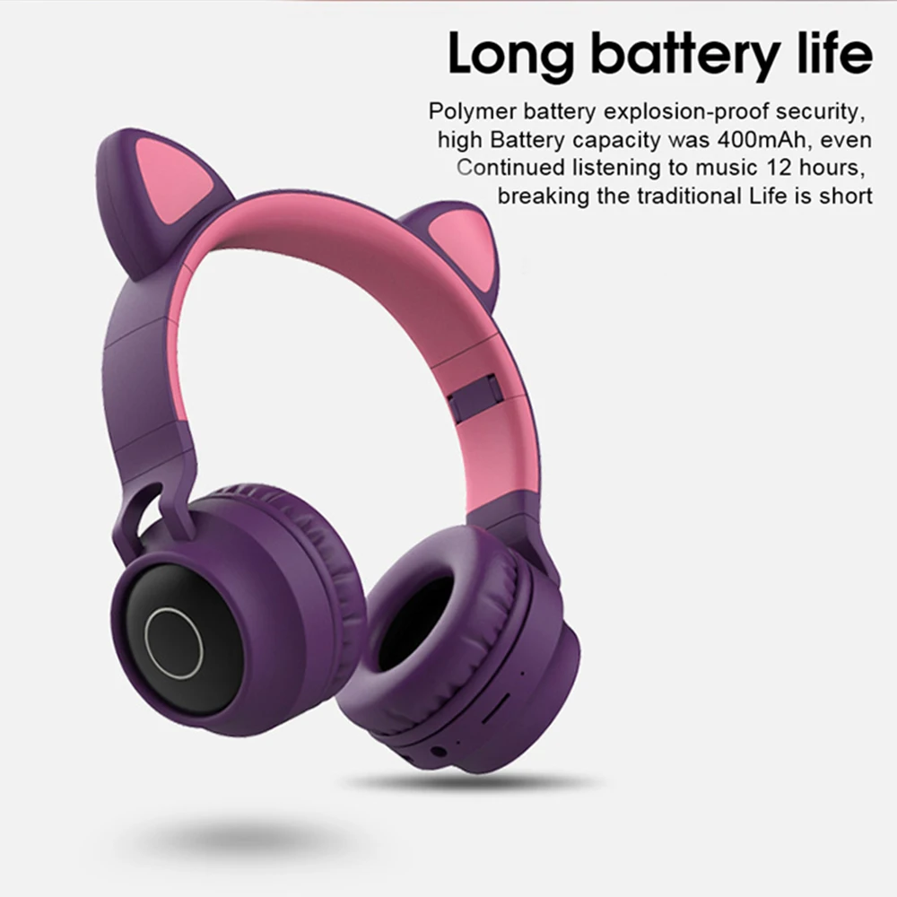 

Macaron Color Wireless Headphones Bluetooth Earphones LED Cat Ear Noise Cancelling Headset Support TF Card 3.5mm Plug