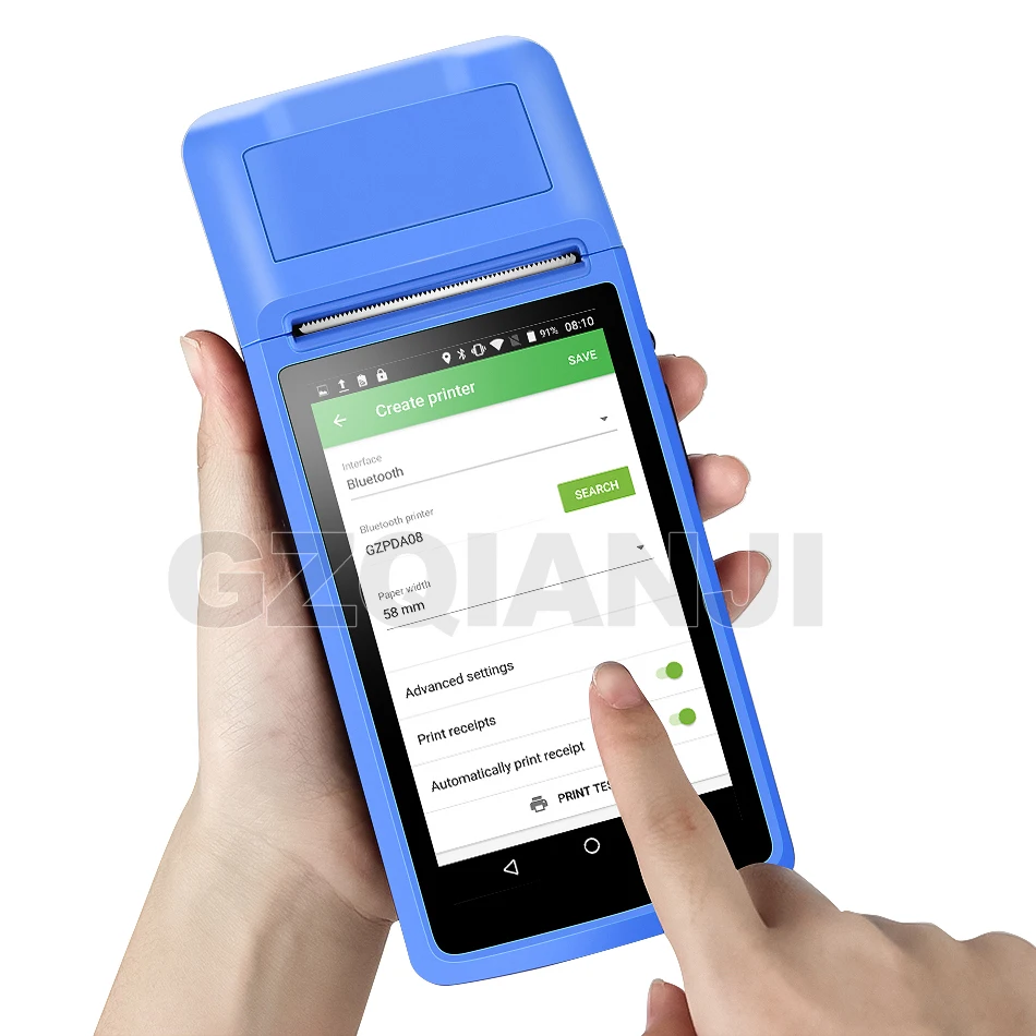 Android PDA NFC пос чековый Билл Термальность Wi-Fi Bluetooth мобильный принтер 58 мм Беспроводной портативный терминал PDA, камера для мобильных устройств