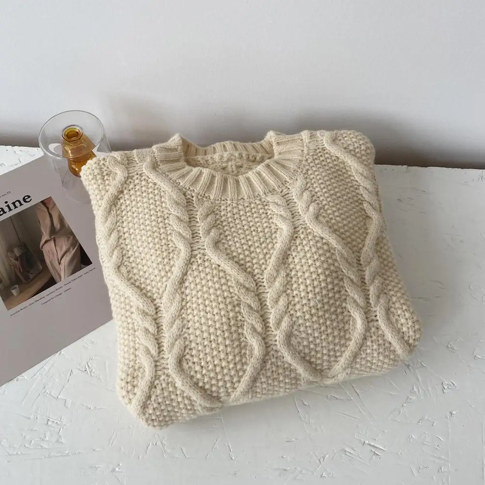 

Fdfklak Fashion Solid Color O-Neck Hollow Out Twist Sweater Women Pullovers Elegant Purple/Beige Long Sleeve Knitted Tops