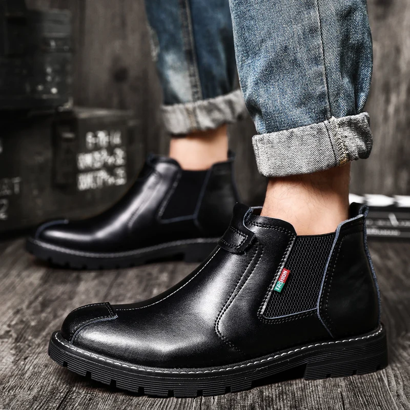 Мужские ботинки Челси Модная обувь Простые повседневные Зимние ботильоны с