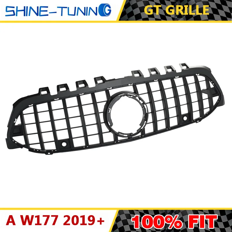 Подходит для mercedes A Class W177 amg GT Grill A35 A45 Решетка переднего бампера гоночная решетка A180 A200 A250 gt grill - Цвет: matte black no camer