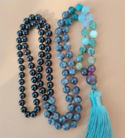 8mm spectrolite 108 beads tassel knotted necklace chic classic wristband chakra wrist bless pray fancy yoga lucky cuff